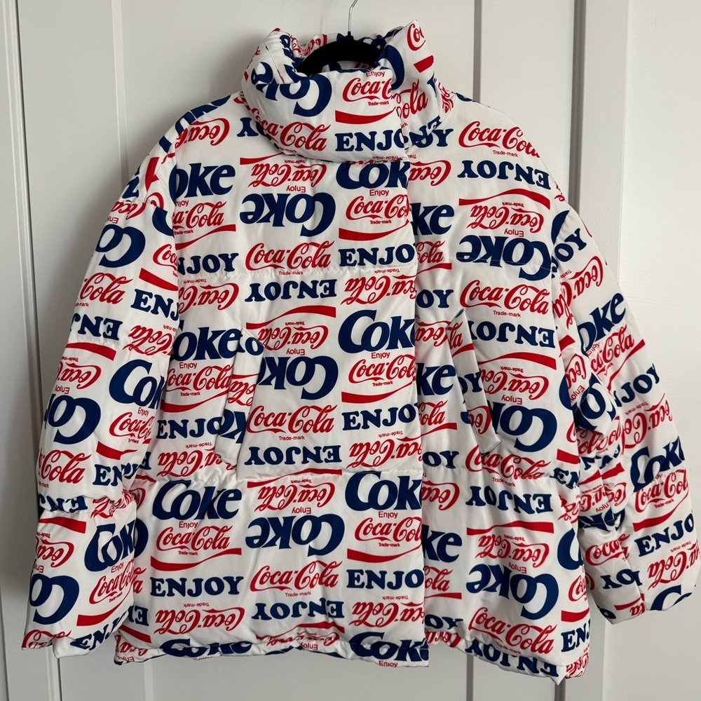 Exclusive Coca Cola Material Girl Women’s Puffer Down Jacket - Red, Blue, White